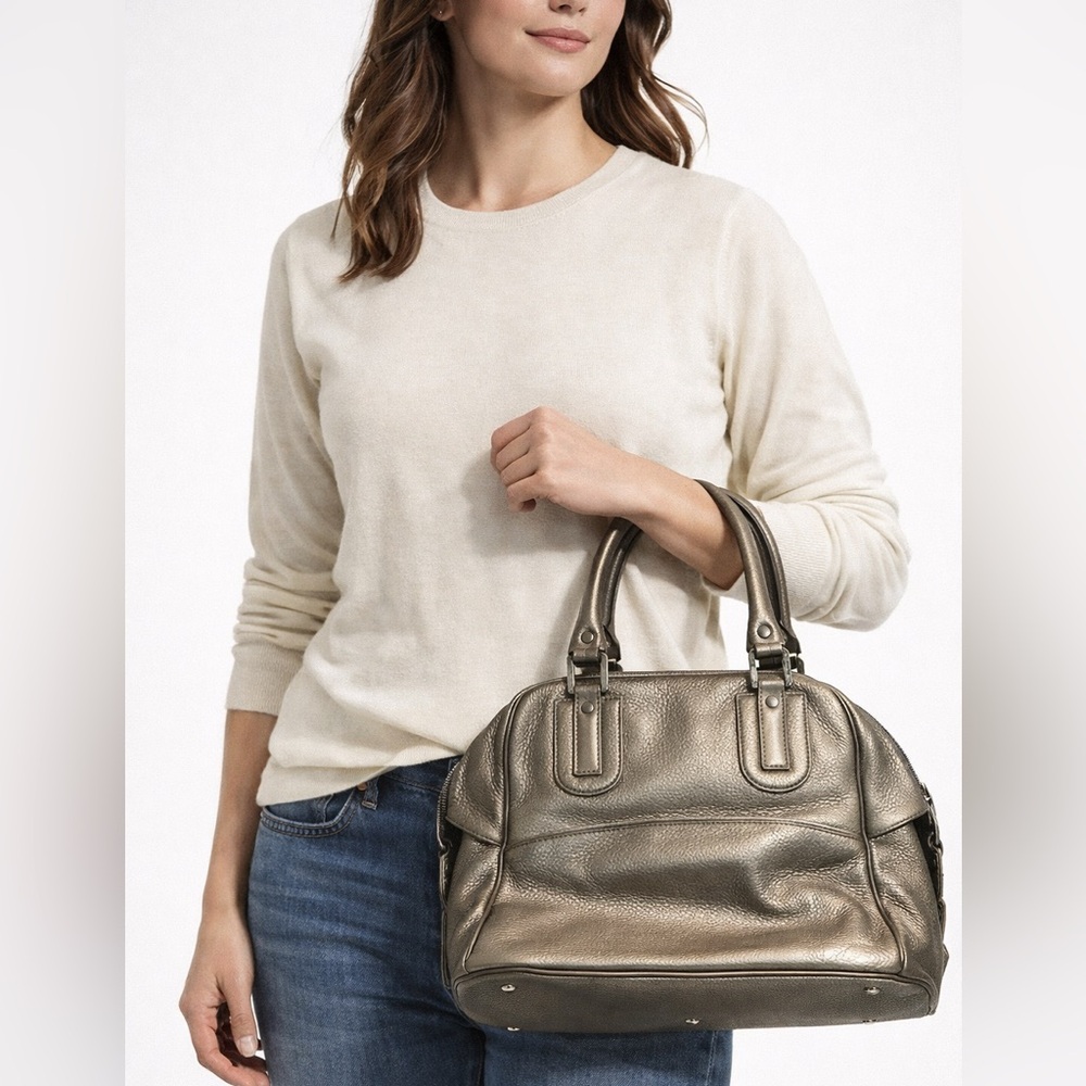 Longchamp Metallic Bronze Leather Shoulder Bag